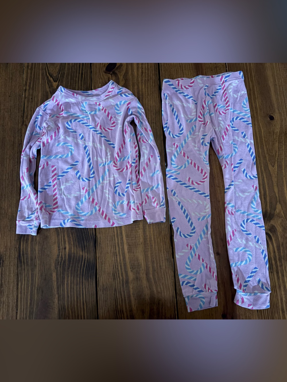 GAP Pink Candy Cane Print Kids Pajama Set